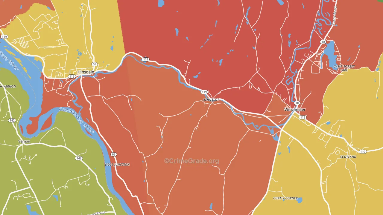 Ashuelot, NH Map of Burglary Rates