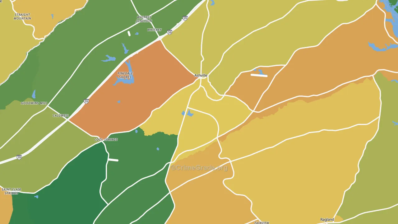 Ashville, AL Map of Burglary Rates