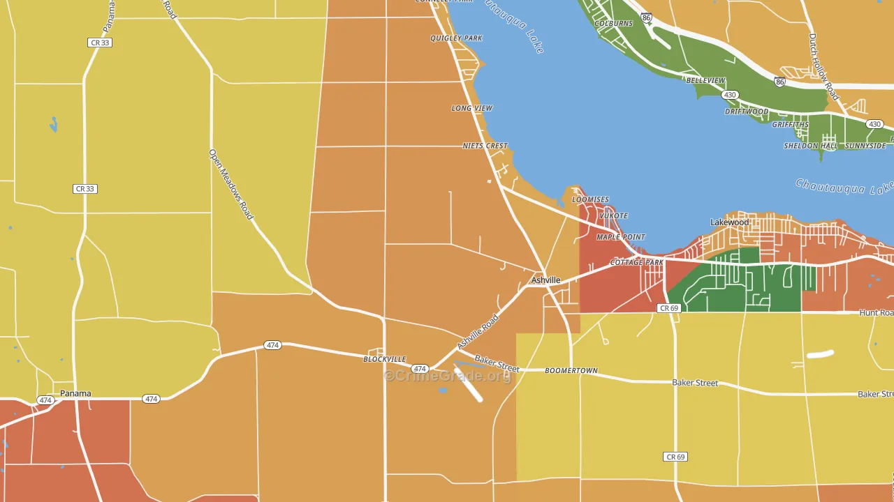Ashville, NY Map of Burglary Rates
