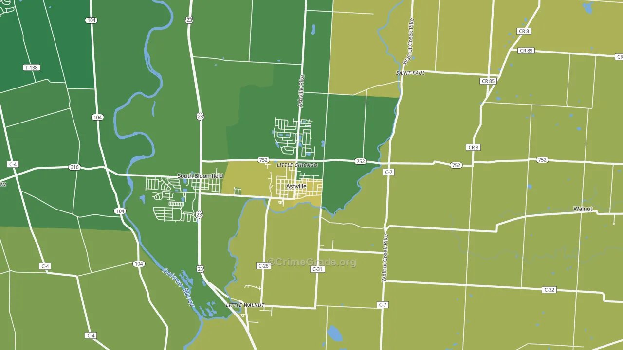 Ashville, OH Map of Burglary Rates