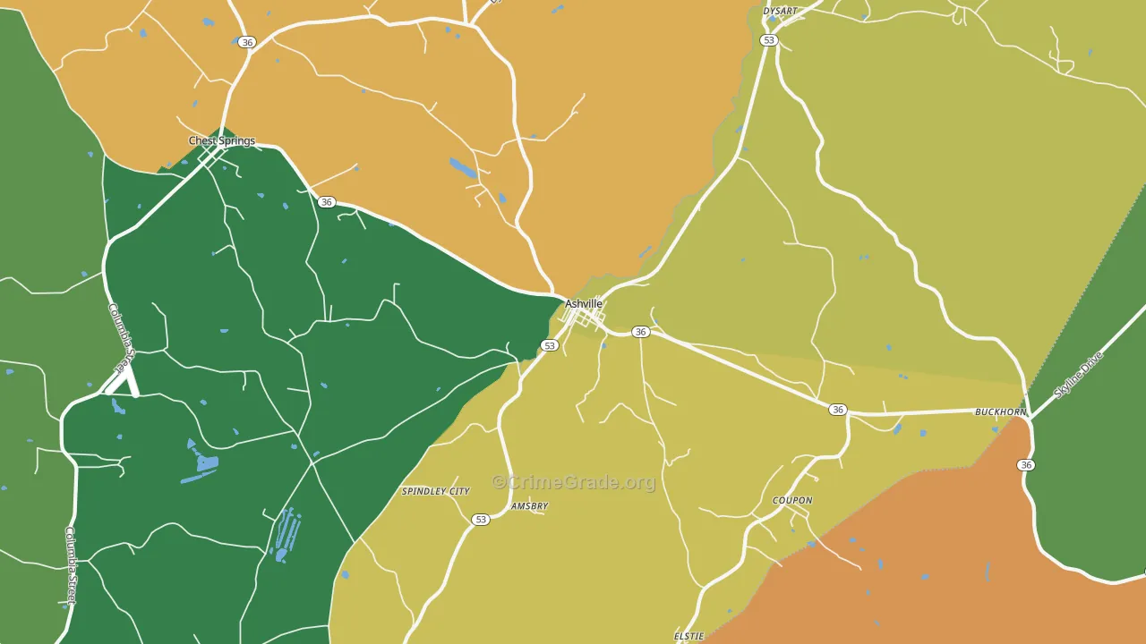 Ashville, PA Map of Burglary Rates