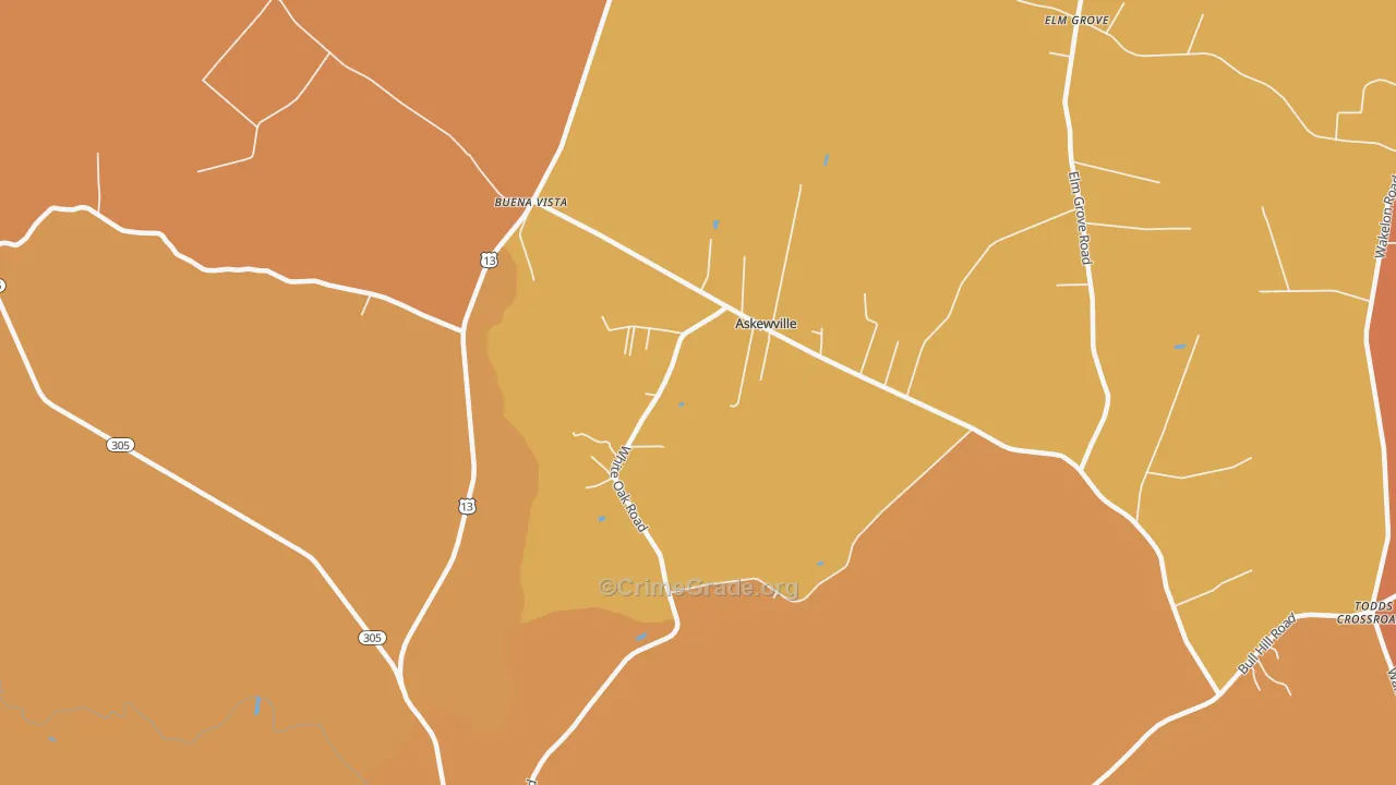 Askewville, NC Map of Burglary Rates