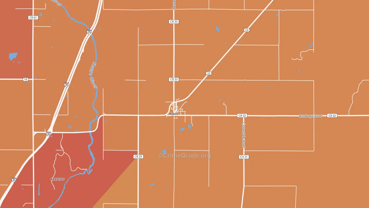 Askov, MN Map of Burglary Rates