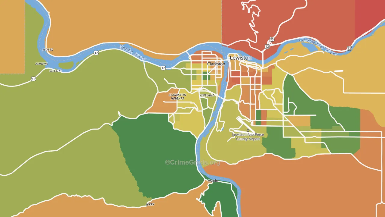 Asotin County, WA Map of Burglary Rates