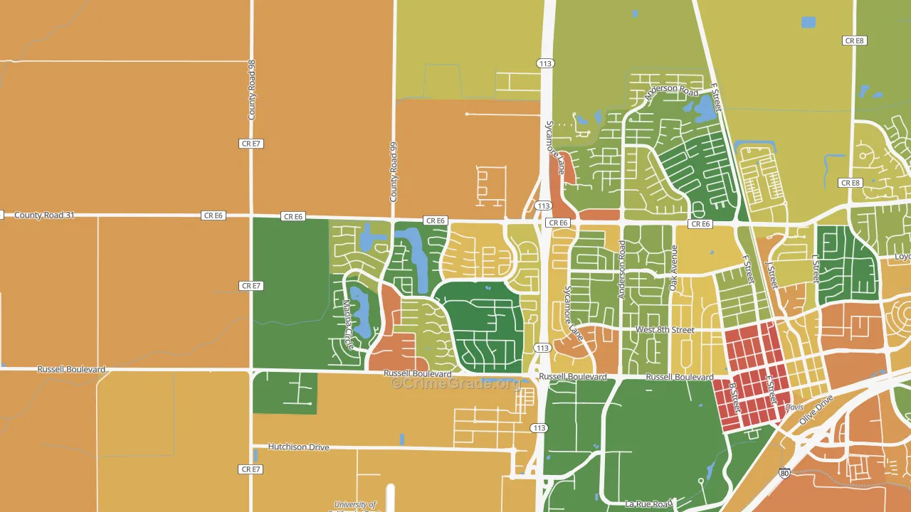 Aspen, Davis, CA Map of Burglary Rates