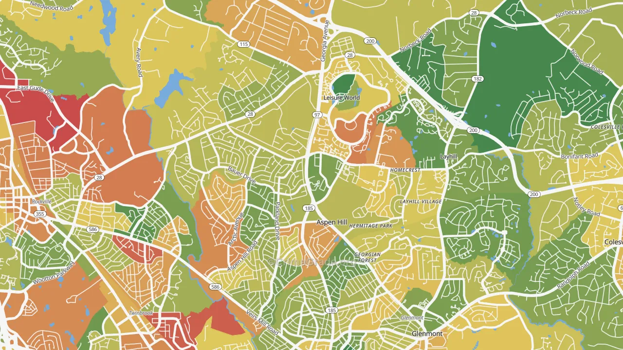 Aspen Hill, MD Map of Burglary Rates