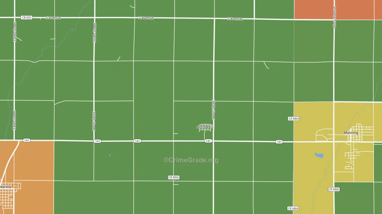 Aspinwall, IA Map of Burglary Rates