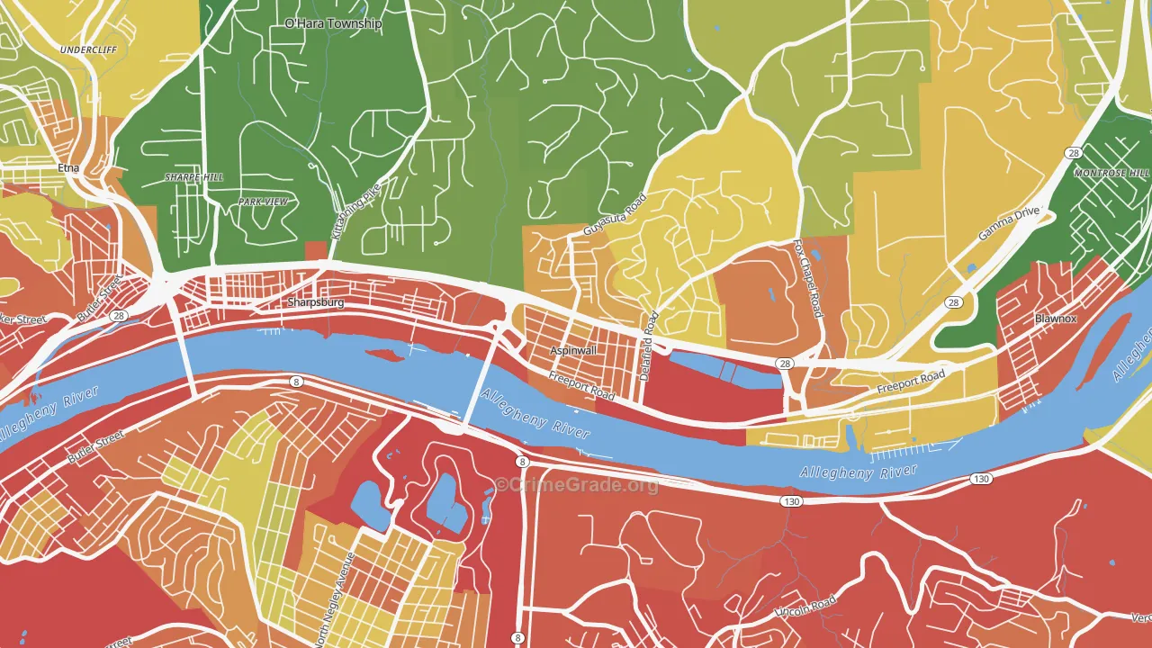 Aspinwall, PA Map of Burglary Rates