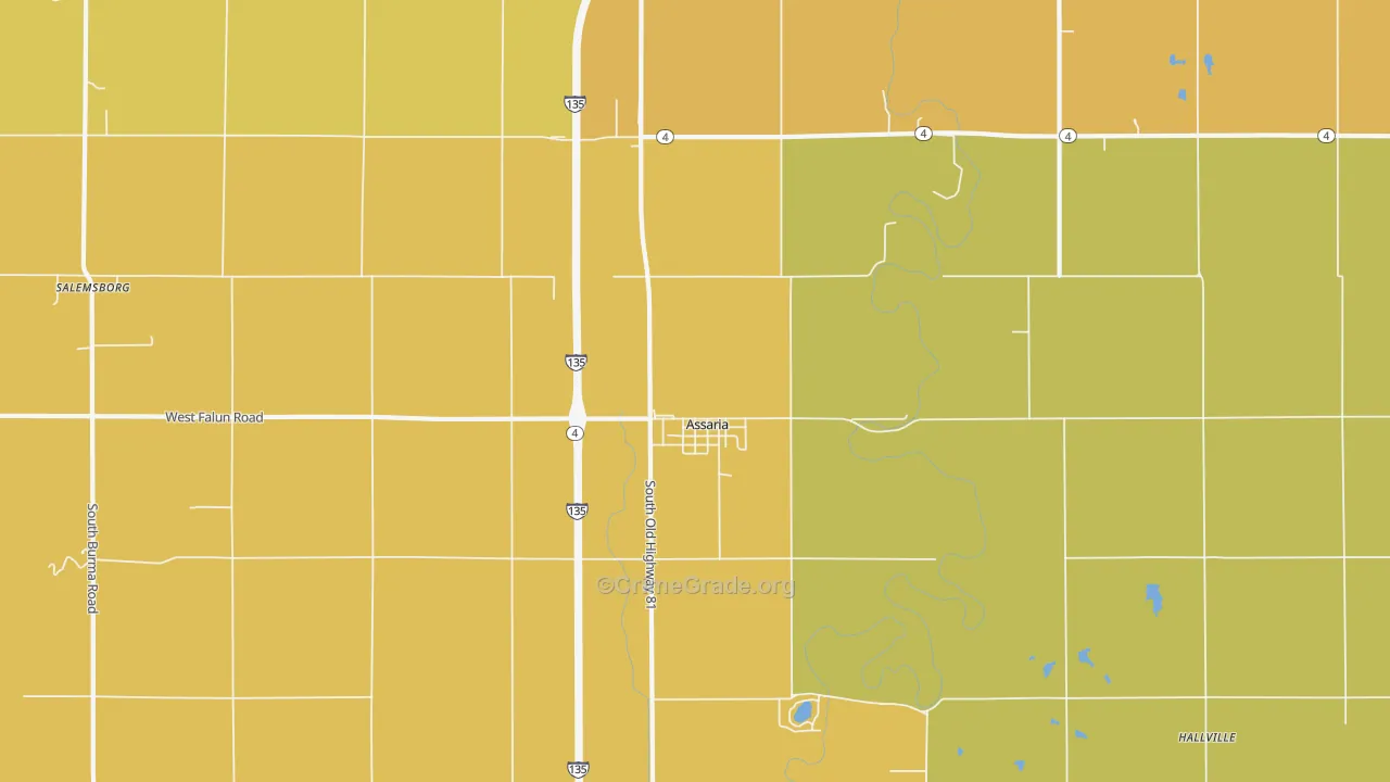 Assaria, KS Map of Burglary Rates