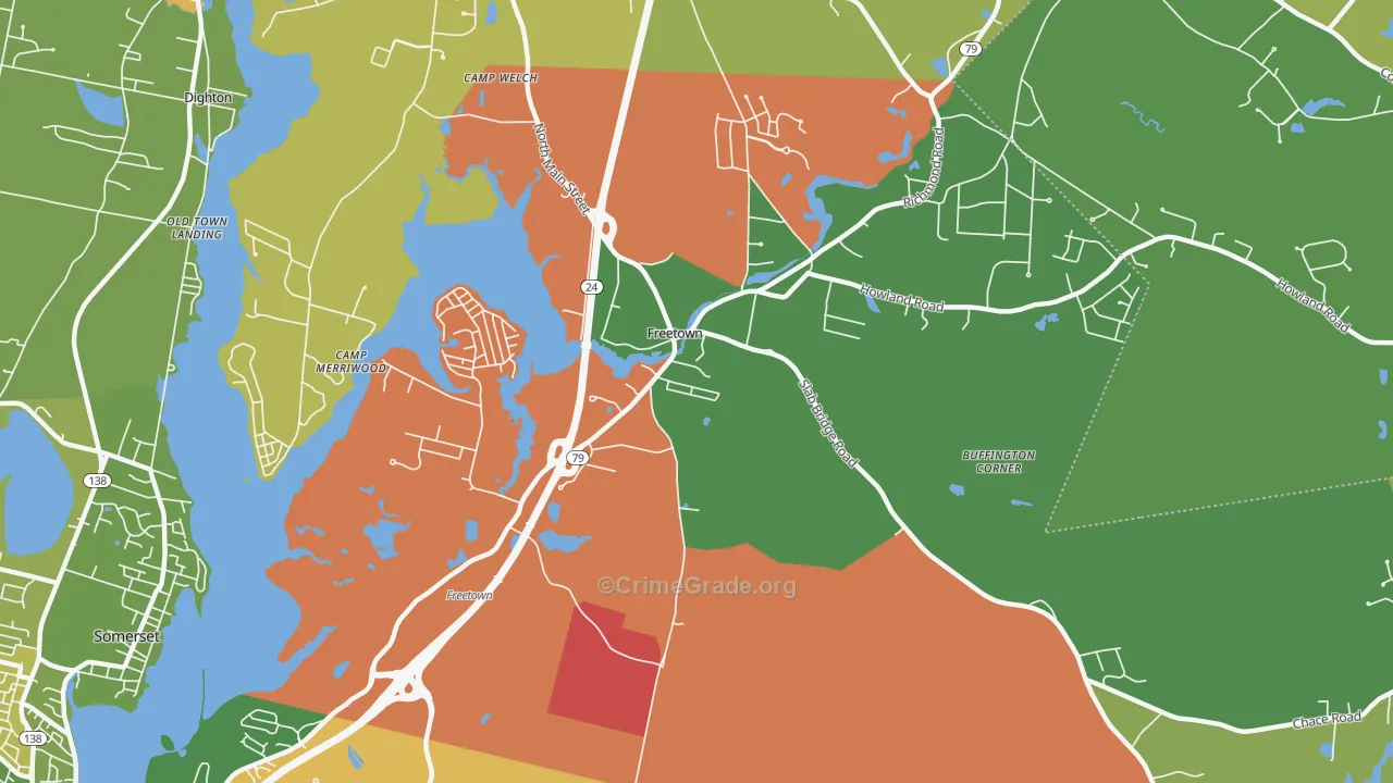 Assonet, MA Map of Burglary Rates