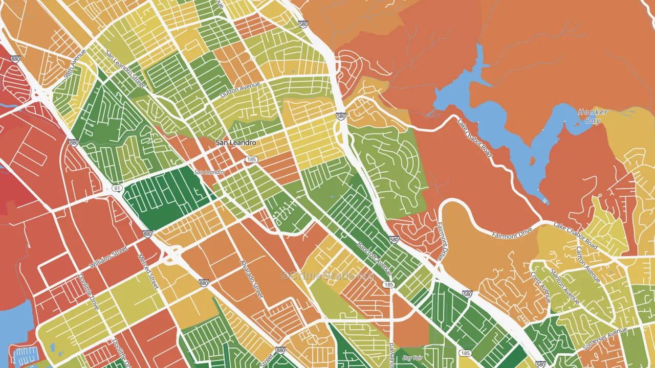 Assumption Parish, San Leandro, CA Map of Burglary Rates