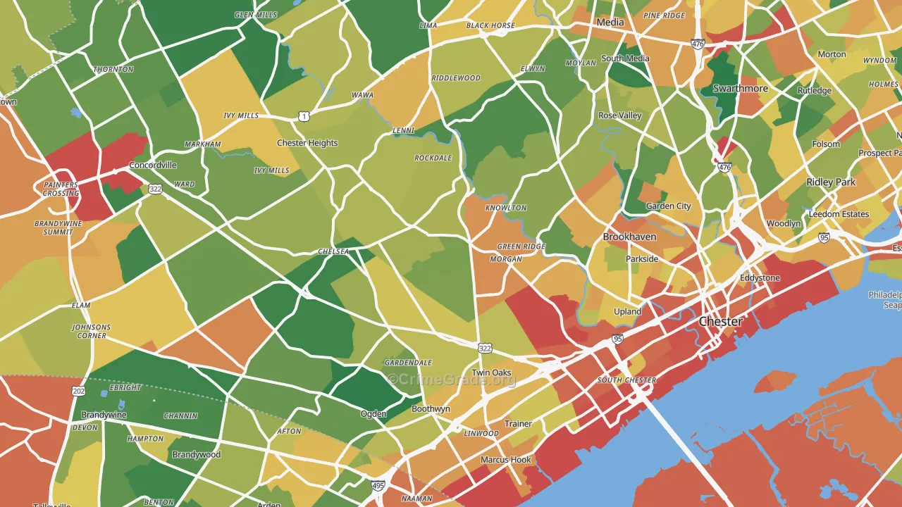 Aston, PA Map of Burglary Rates