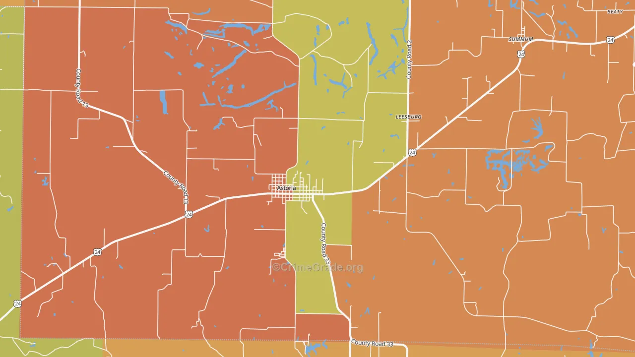 Astoria, IL Map of Burglary Rates