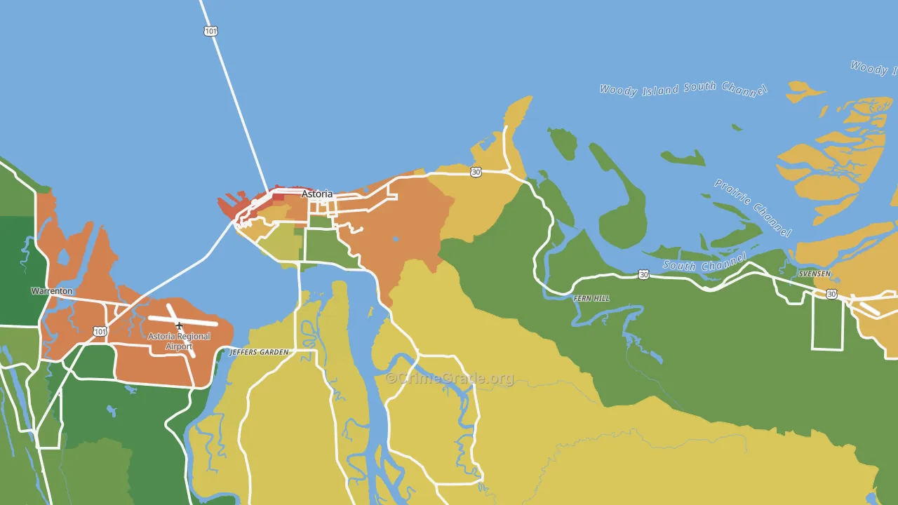Astoria, OR Map of Burglary Rates