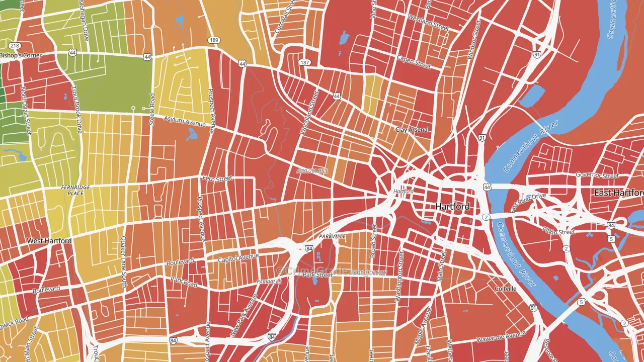 Asylum Hill, Hartford, CT Map of Burglary Rates