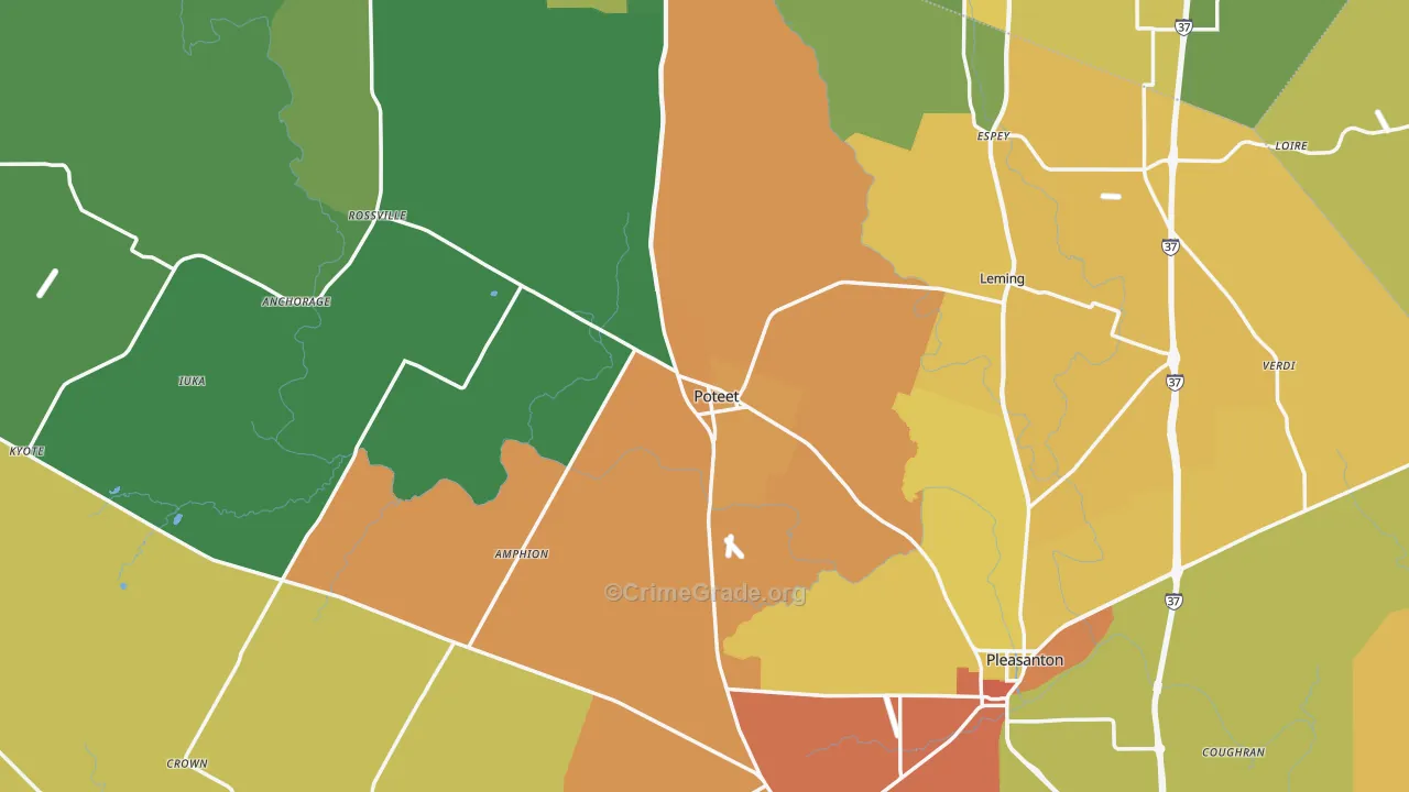 Atascosa County, TX Map of Burglary Rates