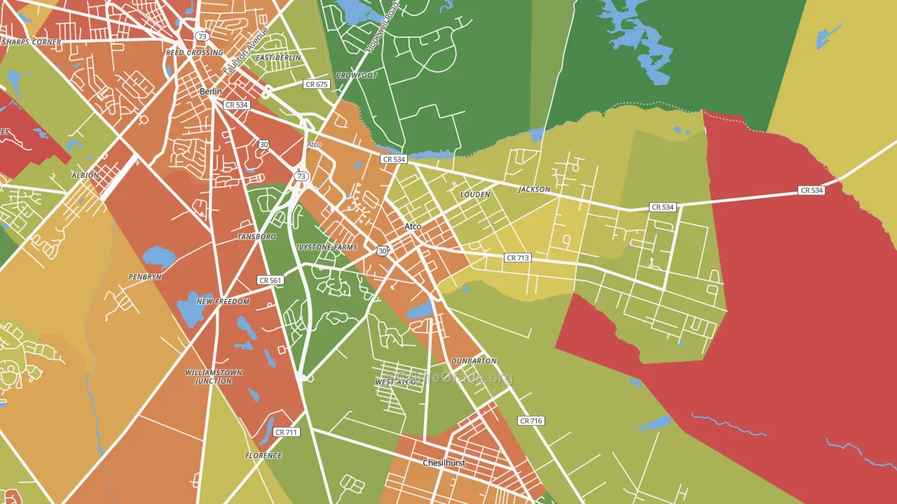 Atco, NJ Map of Burglary Rates