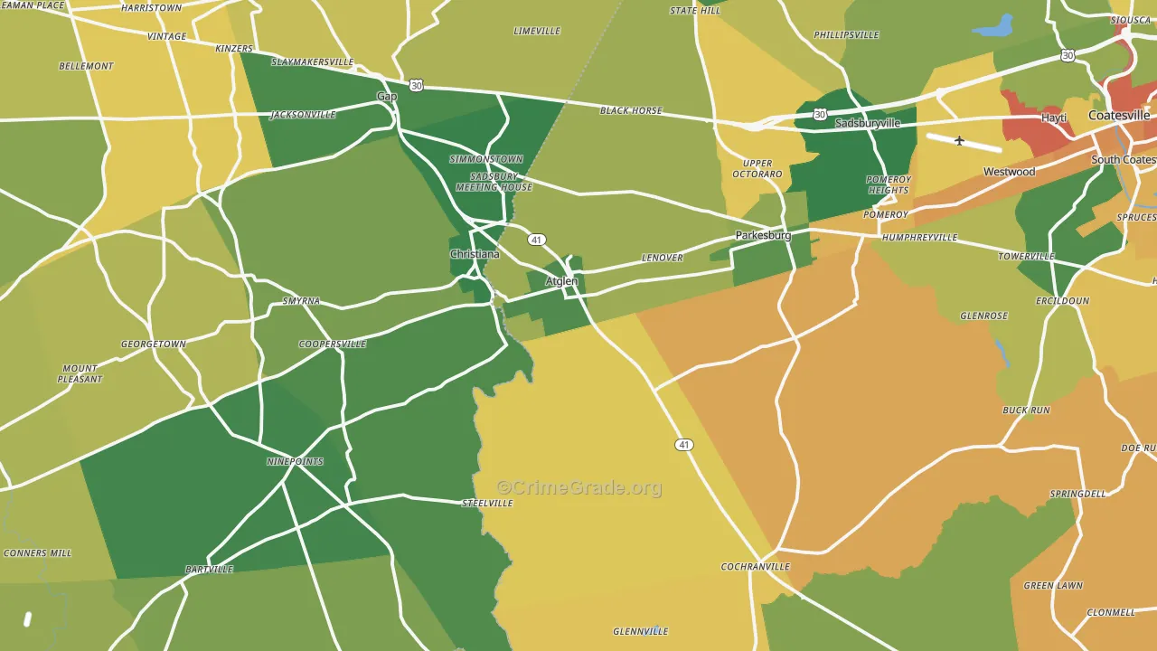 Atglen, PA Map of Burglary Rates