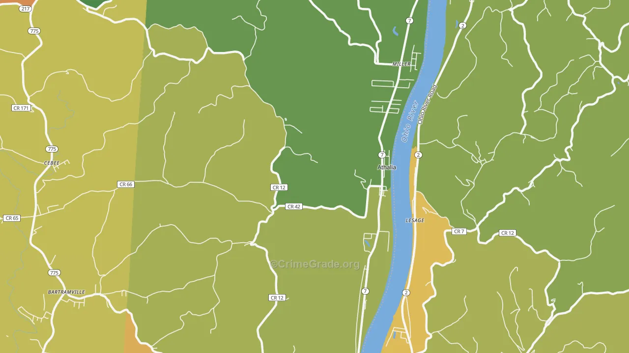 Athalia, OH Map of Burglary Rates