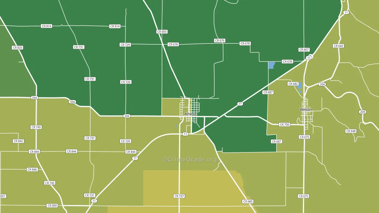 Athena, OR Map of Burglary Rates