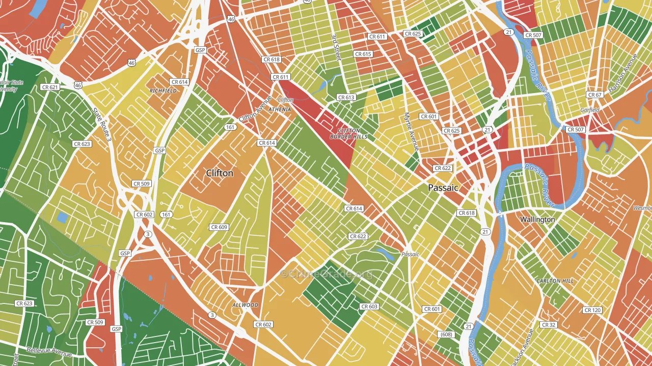 Athenia, Clifton, NJ Map of Burglary Rates