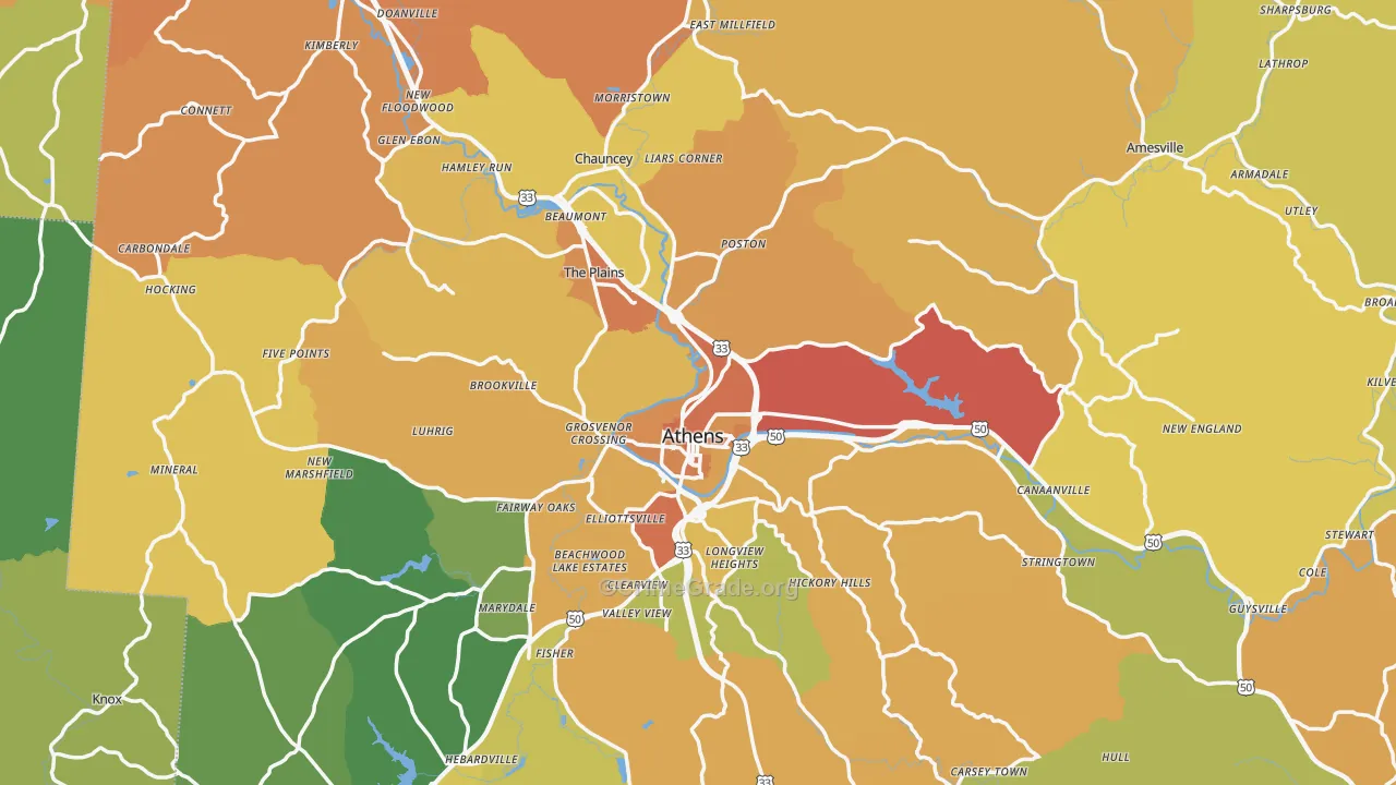 Athens County, OH Map of Burglary Rates