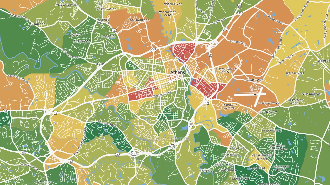 Athens, GA Map of Burglary Rates