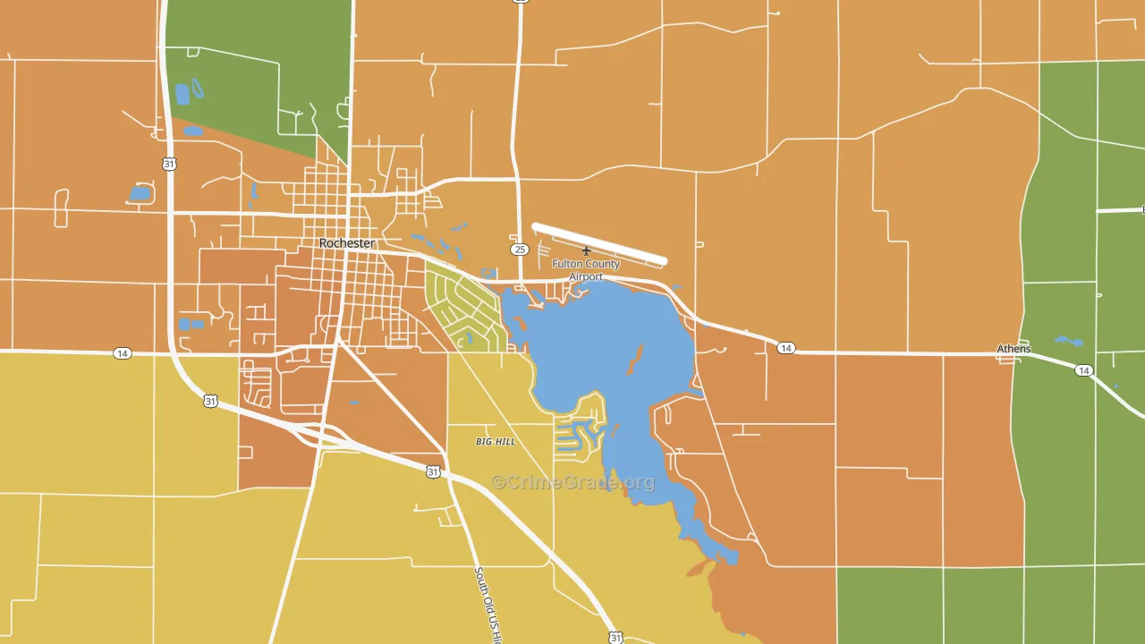 Athens, IN Map of Burglary Rates