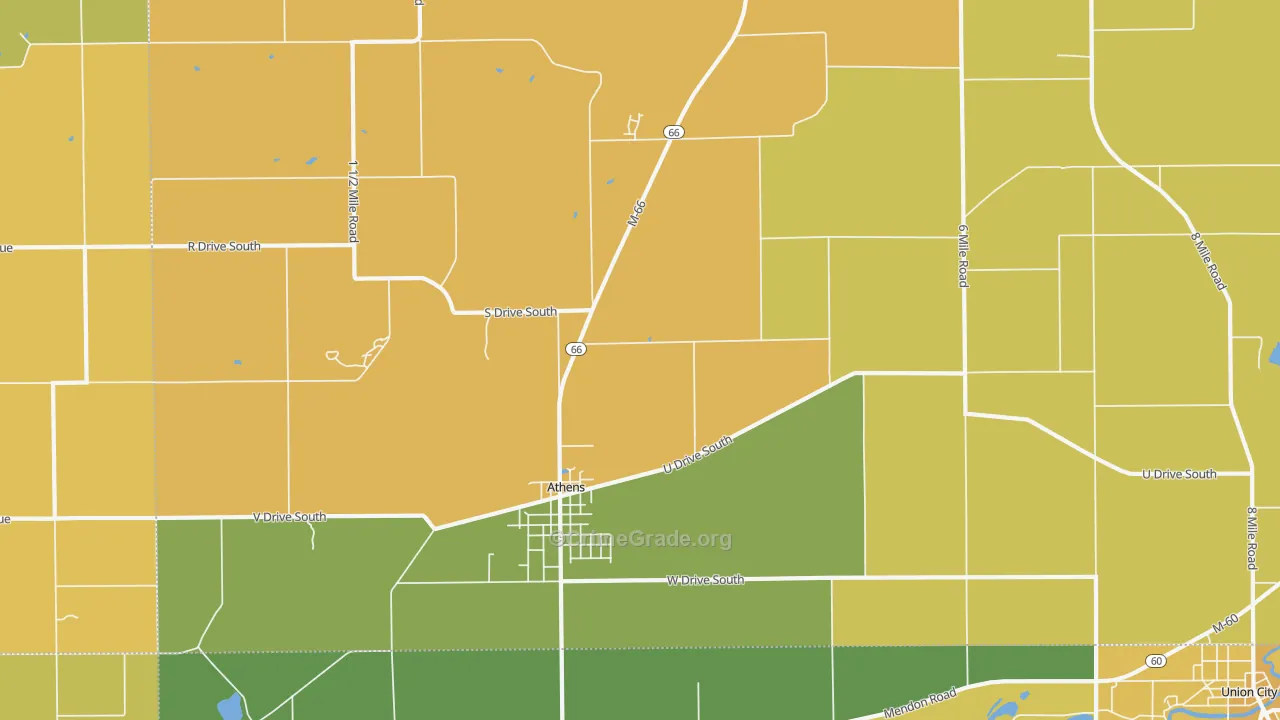Athens, MI Map of Burglary Rates