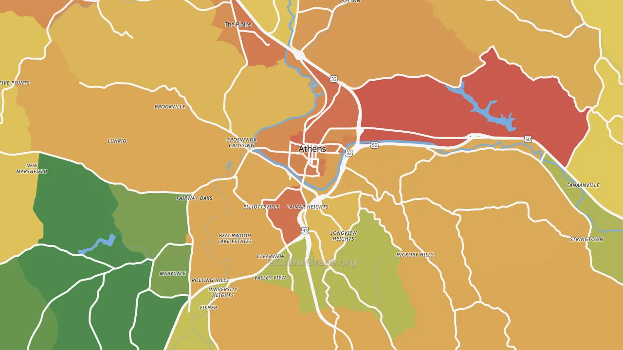 Athens, OH Map of Burglary Rates
