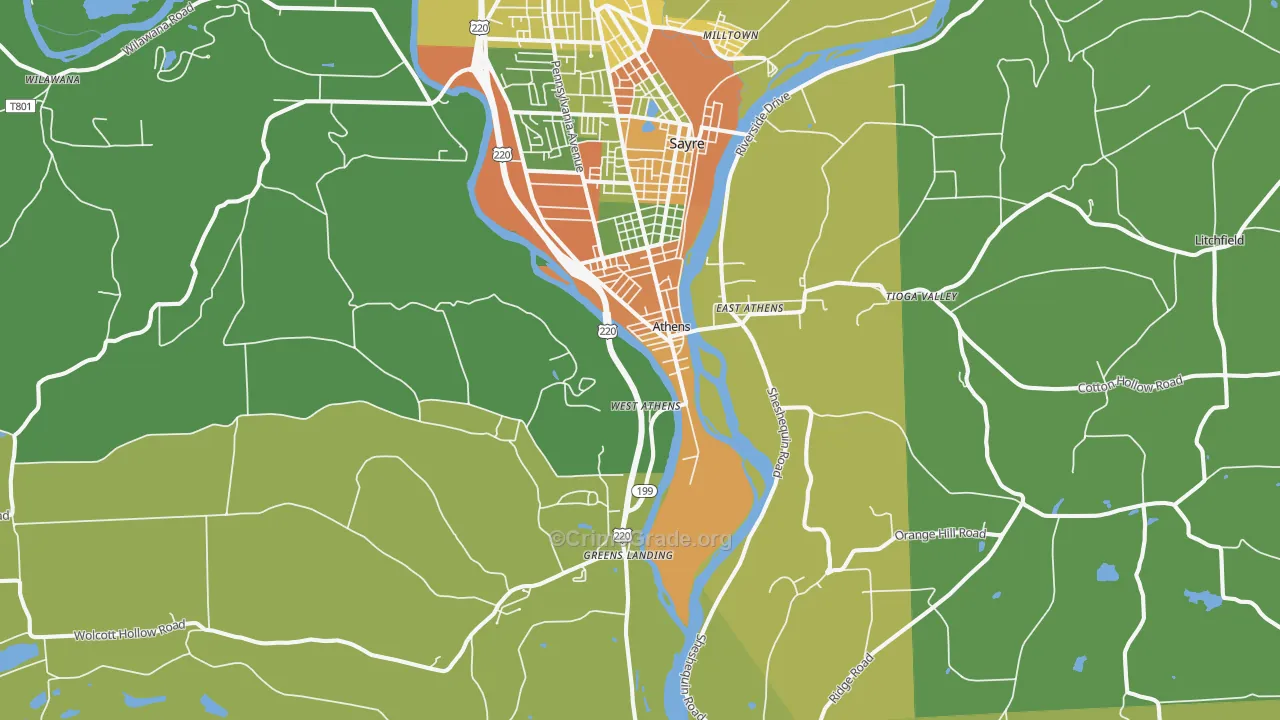 Athens, PA Map of Burglary Rates