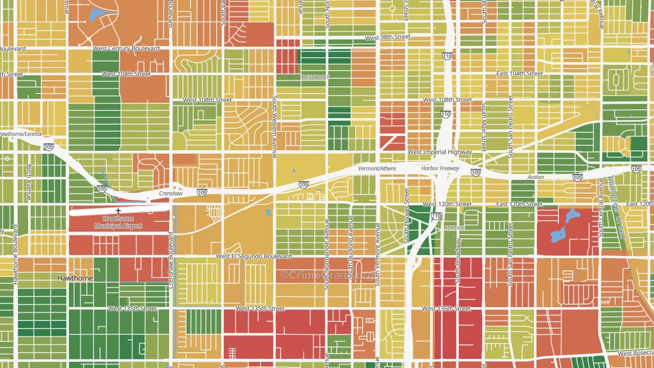 Athens, West Athens, CA Map of Burglary Rates