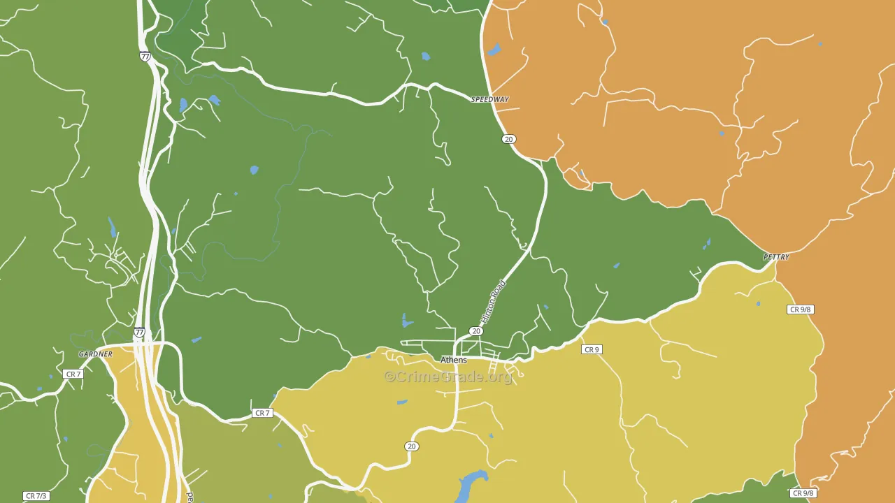 Athens, WV Map of Burglary Rates