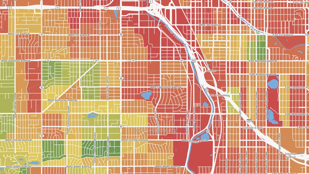 Athmar Park, Denver, CO Map of Burglary Rates