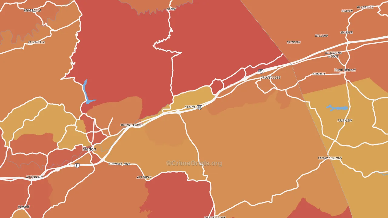 Atkins, VA Map of Burglary Rates