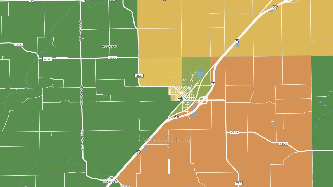 Atlanta, IL Map of Burglary Rates