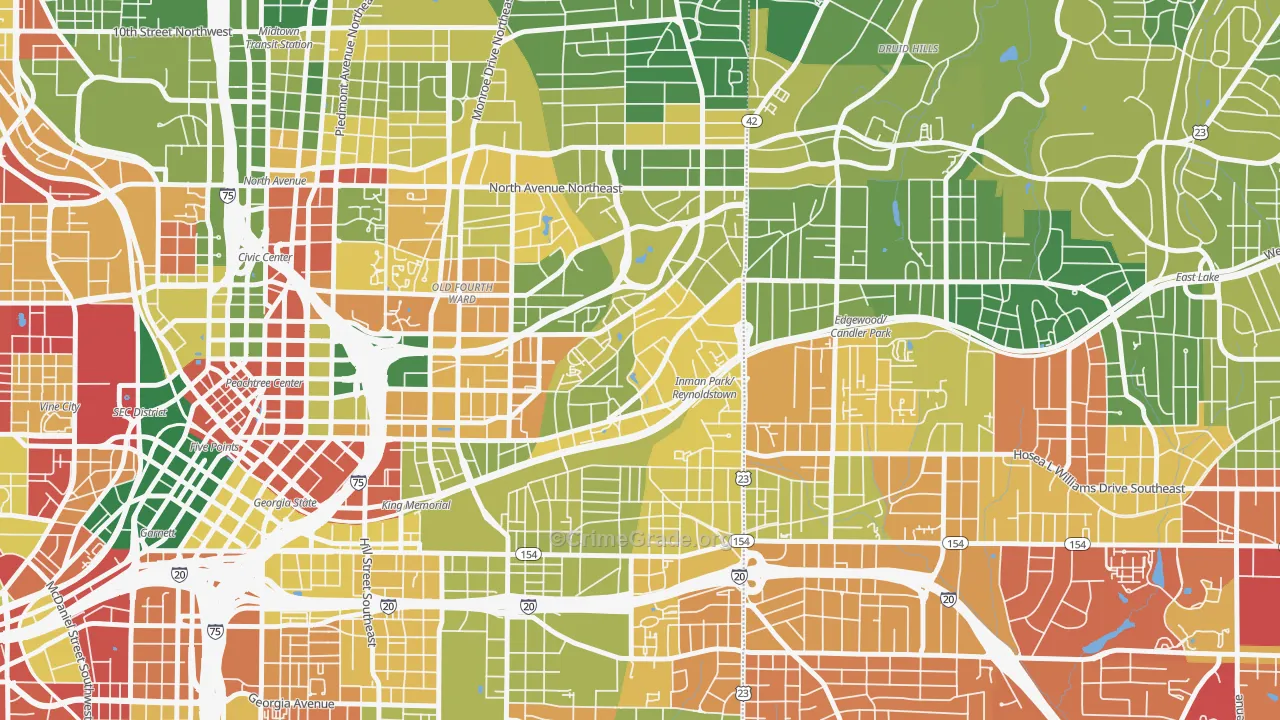 Atlanta-Inman Park, Atlanta, GA Map of Burglary Rates