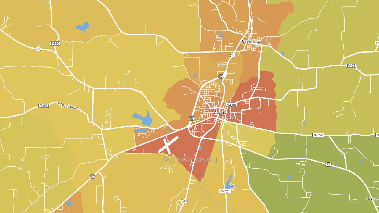 Atlanta, TX Map of Burglary Rates