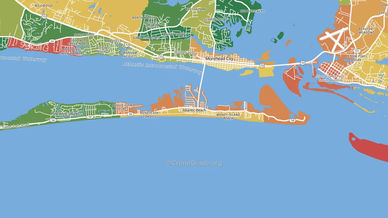 Atlantic Beach, NC Map of Burglary Rates