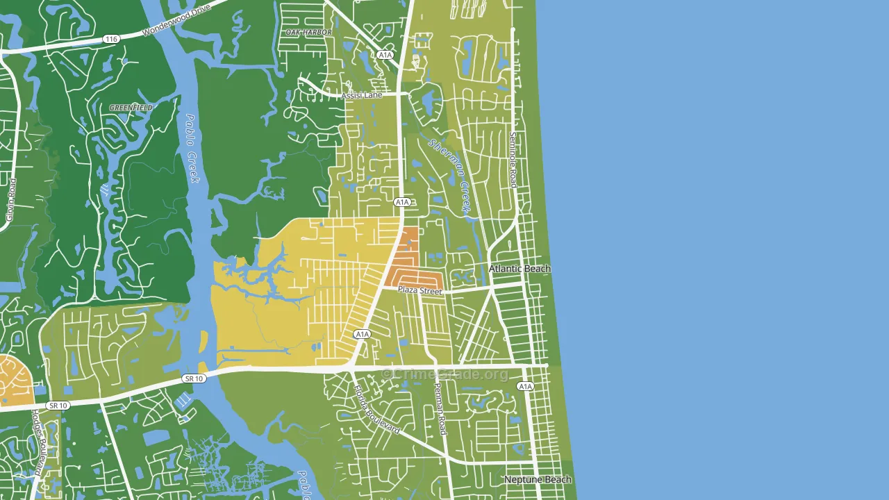 Atlantic Beaches, Atlantic Beach, FL Map of Burglary Rates