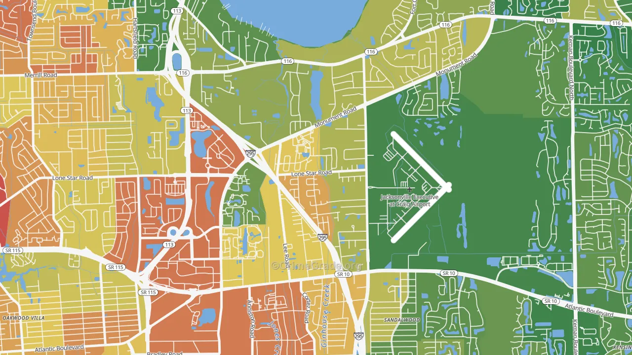 Atlantic Boulevard Estates, Jacksonville, FL Map of Burglary Rates