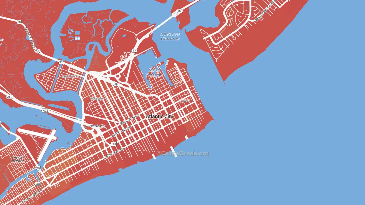 Atlantic City Inlet, Atlantic City, NJ Map of Burglary Rates