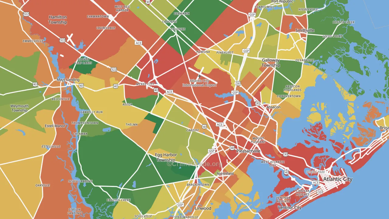 Atlantic County, NJ Map of Burglary Rates
