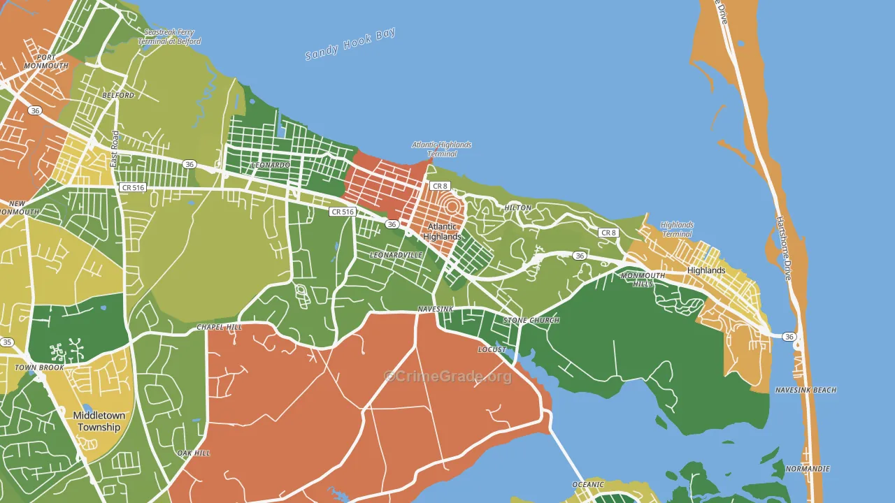 Atlantic Highlands, NJ Map of Burglary Rates