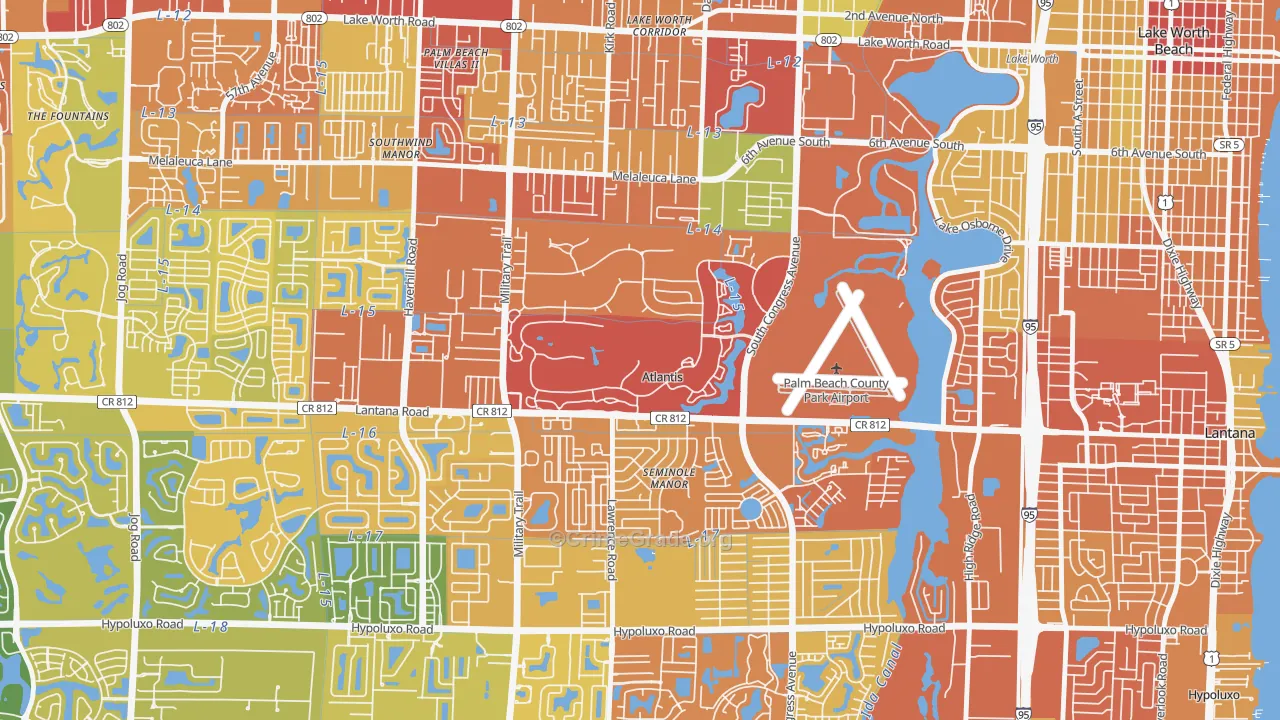 Atlantis, FL Map of Burglary Rates