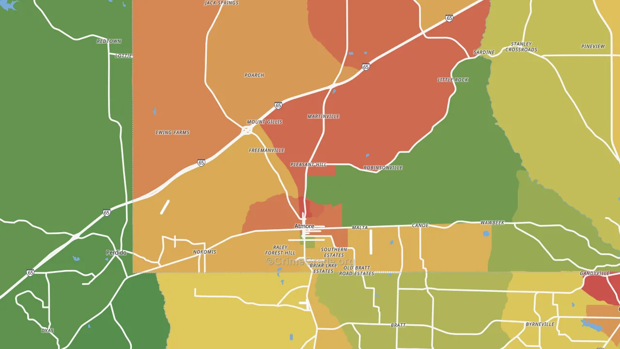 Atmore, AL Map of Burglary Rates