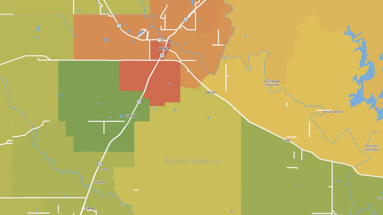 Atoka County, OK Map of Burglary Rates