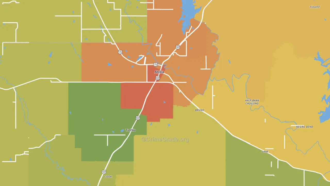 Atoka, OK Map of Burglary Rates