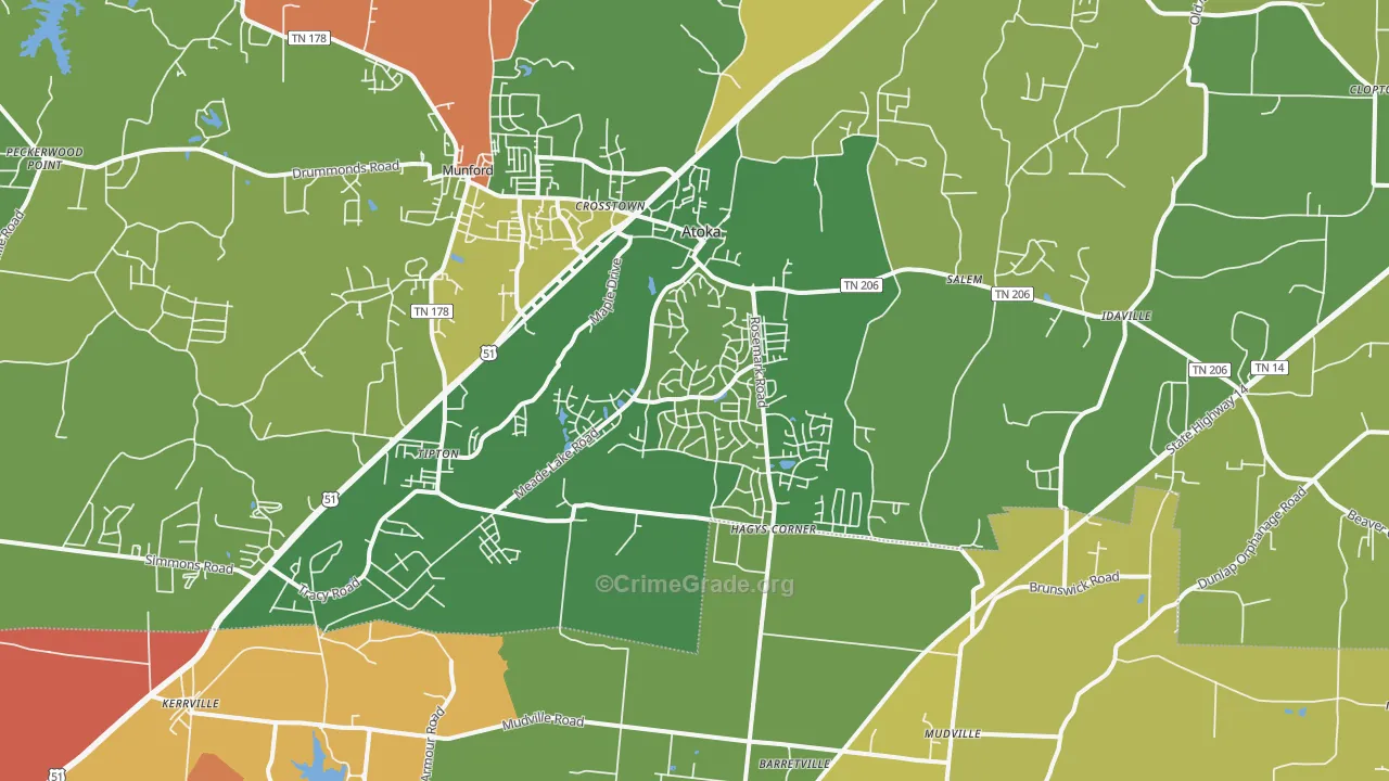 Atoka, TN Map of Burglary Rates