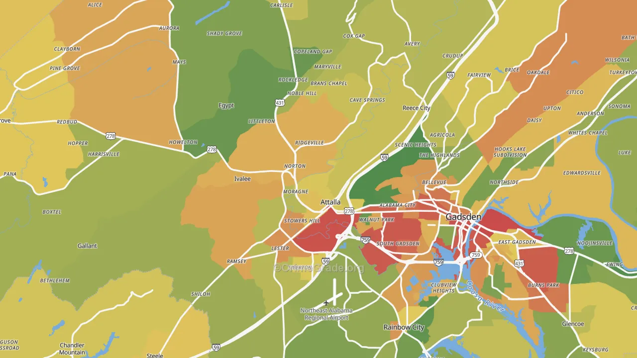 Attalla, AL Map of Burglary Rates